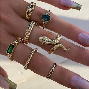 Gold 8pc Snake Midi Ring Set